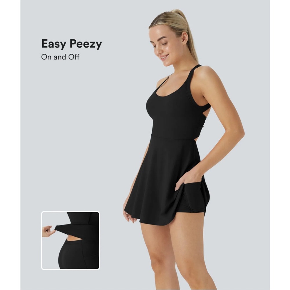 Halara Airy Backless Twisted Cool Touch Easy Peezy Dress Black Casual M - NWT